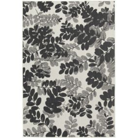 Tapis d'extérieur ou de salon - Poésie - Feuilles noir et écru - 120 x 170 cm