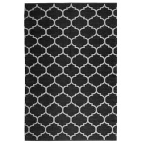 Tapis d'extérieur rectangulaire réversible noir et blanc 140 x 200 ALADANA