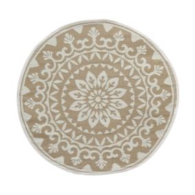 Tapis d'extérieur rond en polypropylène D150 cm Mandala - Beige