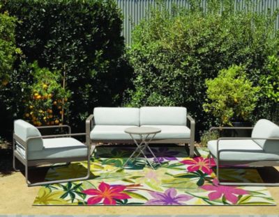 Tapis d'extérieur rectangulaire fleuris multicolore l.160 x L.230 cm