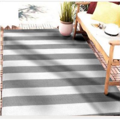 Tapis d'extérieur tissé à rayures gris et blanc L.230 x l.160 cm, Dylrev