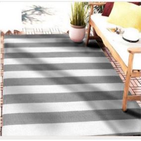 Tapis d'extérieur tissé à rayures gris et blanc L.230 x l.160 Dylrev