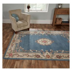 Tapis d'orient shaggy en laine Aubusson 180x120 CM - Bleu