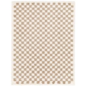 Tapis damier à poils longs - Colorama - Beige rétro - 120 x 170 cm