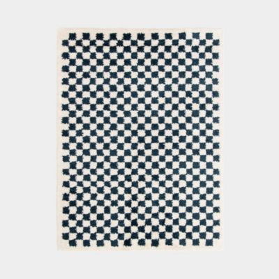 Tapis damier à poils longs - Colorama - Bleu pétrole - 160 x 230 cm