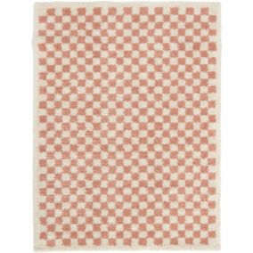 Tapis damier à poils longs - Colorama - Rose vintage - 120 x 170 cm