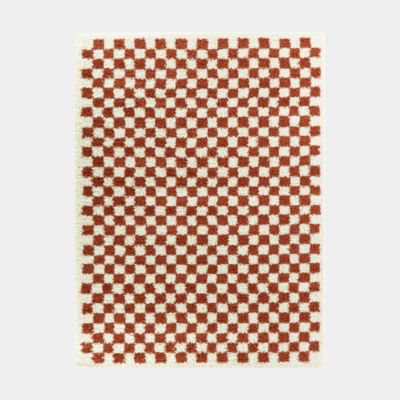 Tapis damier à poils longs - Colorama - Rouge terracotta - 160 x 230 cm