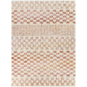 Tapis damier à poils longs - Pixel - Effet terracotta - 120 x 170 cm