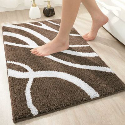 Tapis de bain antidérapant en microfibre marron 50 x 80 cm, tapis de bain absorbant et doux, lavable en machine