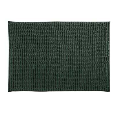 Tapis de bain antidérapant rectangulaire vert foncé L.60 x l.40 cm Chenille