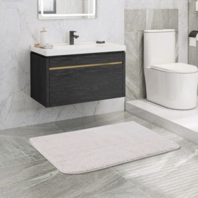 Tapis de bain beige 120x60cm microfibre moelleux antidérapant absorbant lavable en machine