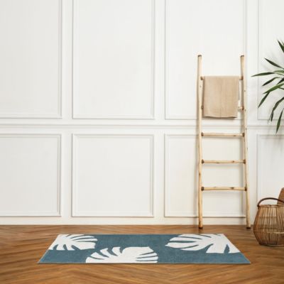 Tapis de bain déco feuilles en coton tufté 60x120cm