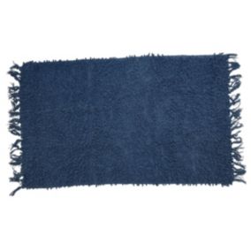 Tapis de bain en coton uni à franges 50x70cm