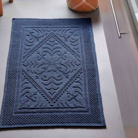 Tapis de bain HELIOS 50x80 bleu marine en coton