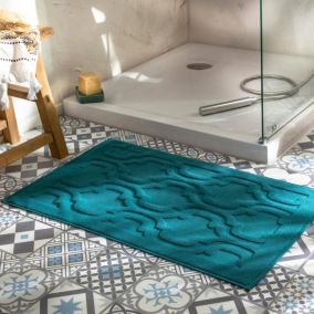 Tapis de bain MIHRAB 60x120 bleu canard en coton 940 g/m²