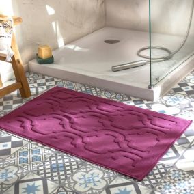 Tapis de bain MIHRAB 60x120 violet aubergine en coton 940 g/m²