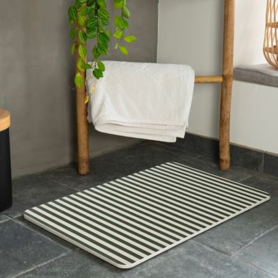 Tapis de bain rectangulaire en diatomite à rayures L.60 x l.39 cm vert Levasseur