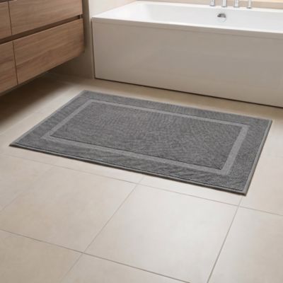Tapis de bain rectangulaire GoodHome Cellna coloris anthracite en coton L.120 x l.70 cm