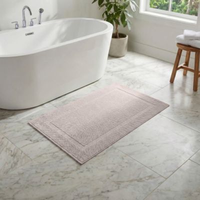Tapis de bain rectangulaire GoodHome Cellna coloris galet en coton L.120 x l.70 cm