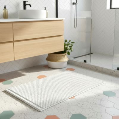 Tapis de bain rectangulaire GoodHome Elland coloris blanc en coton et polyester L.80 x l.50 cm