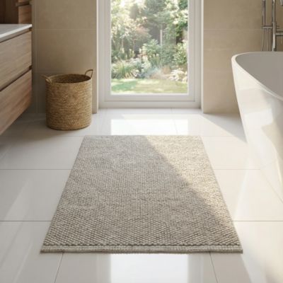 Tapis de bain rectangulaire GoodHome Elland coloris galet en coton et polyester L.120 x l.70 cm