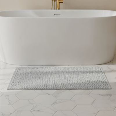 Tapis de bain rectangulaire GoodHome Elland coloris gris nuage en coton et polyester L.120 x l.70 cm