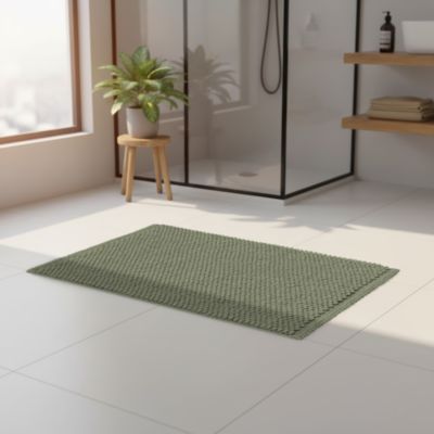 Tapis de bain rectangulaire GoodHome Elland coloris thé vert en coton et polyester L.80 x l.50 cm