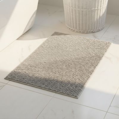 Tapis de bain rectangulaire GoodHome Kina coloris gris minéral en polyester L.70 x l.50 cm