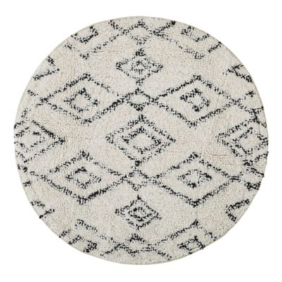 Tapis de bain rond diam.70 cm, noir et beige, Future Home Ethno