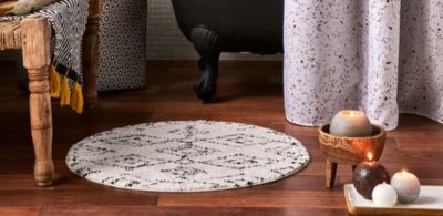 Tapis de bain rond diam.70 cm, noir et beige, Future Home Ethno