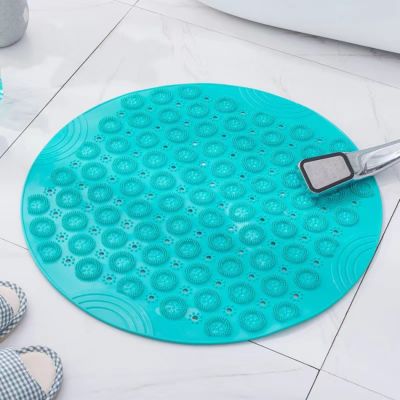 Tapis de bain rond en PVC vert, antidérapant, lavable en machine, avec trous de drainage et ventouse, 55 x 55 cm