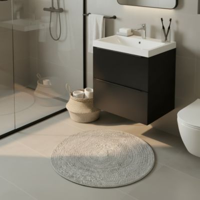 Tapis de bain rond GoodHome Elland coloris gris nuage en toile de jute Ø70 cm