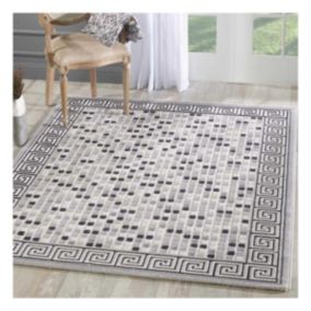 tapis de couloir 80x300 tissé gris clair rectangle motif géométrique BERIM