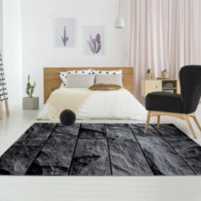 Tapis de couloir 80x300 tissé motif géométrique PLONE noir