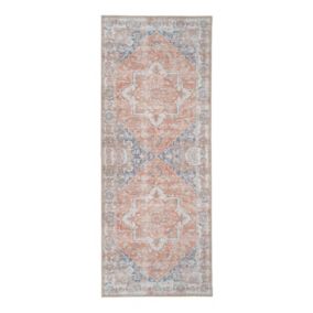 Tapis de couloir orange et bleu 80 x 200 cm