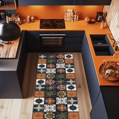 Tapis de Cuisine antidérapant en Vinyle Fleur Vintage 50x120