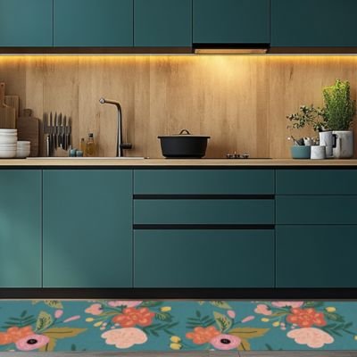 Tapis de Cuisine antidérapant en Vinyle Fleurs et Jute 50x180