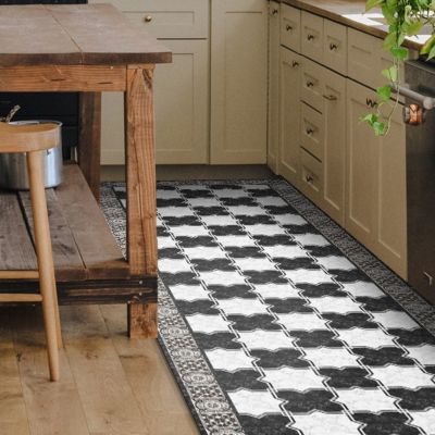 Tapis de Cuisine antidérapant en Vinyle Marbre en Damier 50x240 cm