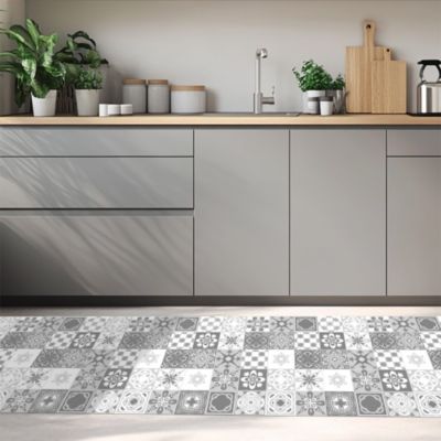 Tapis de Cuisine antidérapant en Vinyle Petites Carreaux Gris 50x240