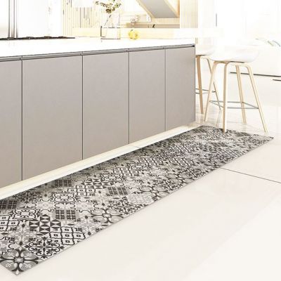 Tapis de Cuisine en Vinyle Antidérapant Tuiles Grises 50x180