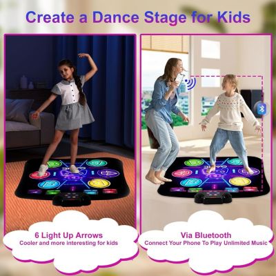 Tapis de Danse pour Enfants avec Batterie Rechargeable 1200mAh, 6 Flèches LED, Bluetooth