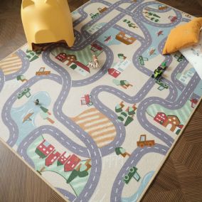 Tapis de jeu enfant - Circuit de voiture - Campagne - 120 x 170 cm