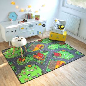 Tapis de jeu enfant - Circuit voiture - Campagne - 120 x 170 cm