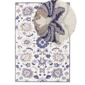 Tapis de laine beige et bleu 140 x 200 cm KUMRU