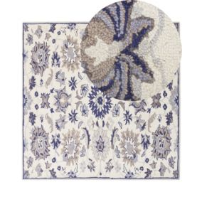 Tapis de laine beige et bleu 200 x 200 cm KUMRU