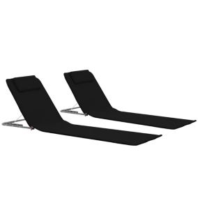 Tapis de plage chaise longue pliables tissu noir Helloshop26