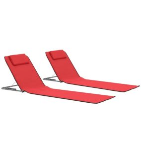 Tapis de plage chaise longue pliables tissu rouge Helloshop26