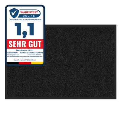 Tapis de Porte Paillasson d'entrée Rhine Noir 90 x 120 cm