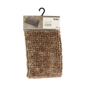 Tapis de salle de bain Taupe satiné en Microfibre Chenille 50 x 80 cm