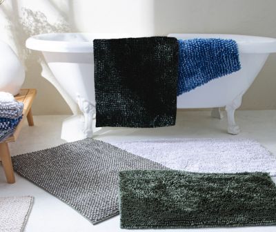 Tapis de salle de bains L.70 x l.50 cm Levasseur gamme Shiny coloris bleu